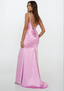 Zari lilac satin fitted prom dress 2026 with thigh-high slit